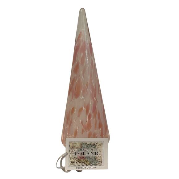 Hand Blown Poland Art Glass CHRISTMAS TREE 11in Pastel Pink & White Swirl New - Picture 2 of 13